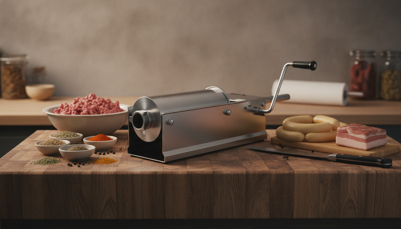 Horizontal Sausage Stuffer + 5 Nozzles for Cleaner Links