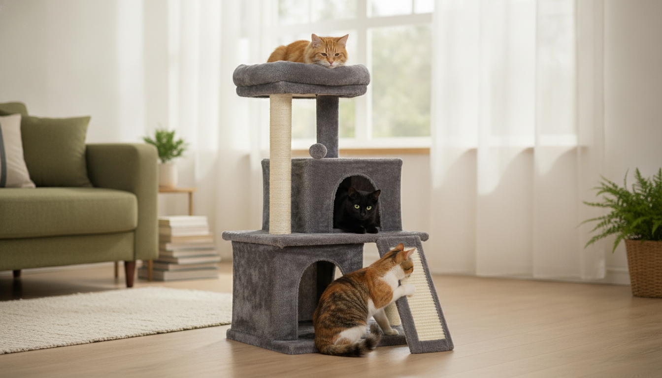 Multilevel Cat Tree: 2 Condos, Perch & Scratcher