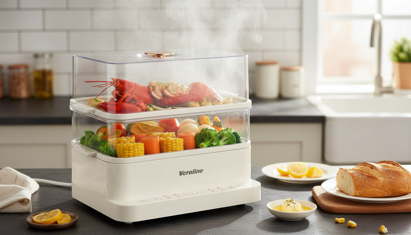 6.4Qt 2-Tier Electric Food Steamer: Timer + Keep Warm
